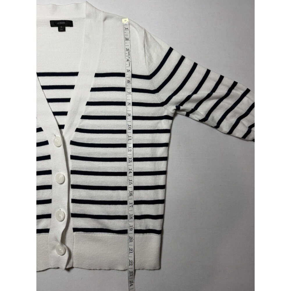 J.Crew Cardigan Women’s Navy Striped 100% Cotton Lightweight Sweater Size M - Picture 6 of 7